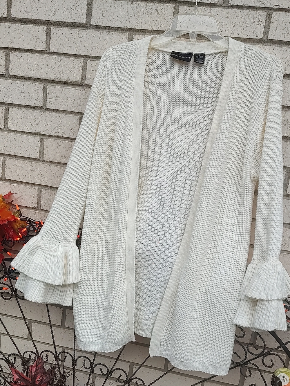 Light Cream Ruffle Cuff Open-Front Cardigan - Picture 1 of 8